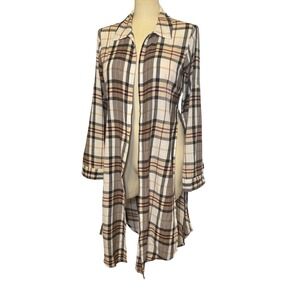 Thread Story Plaid Duster Cardigan Jacket Long Flannel Shirt Jacket Women's XL